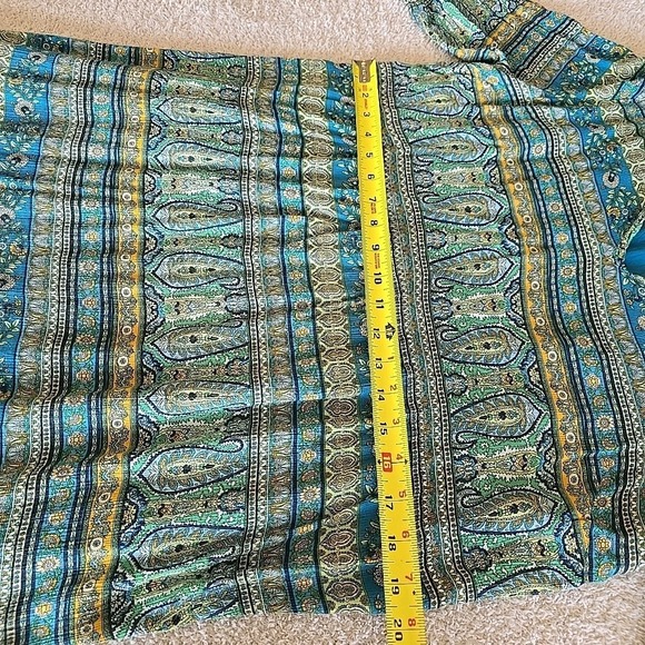 J Jill Long Dress 3/4 Sleeve V-neck Green Blue Paisley Size L Boho Cottagecore - Picture 7 of 15